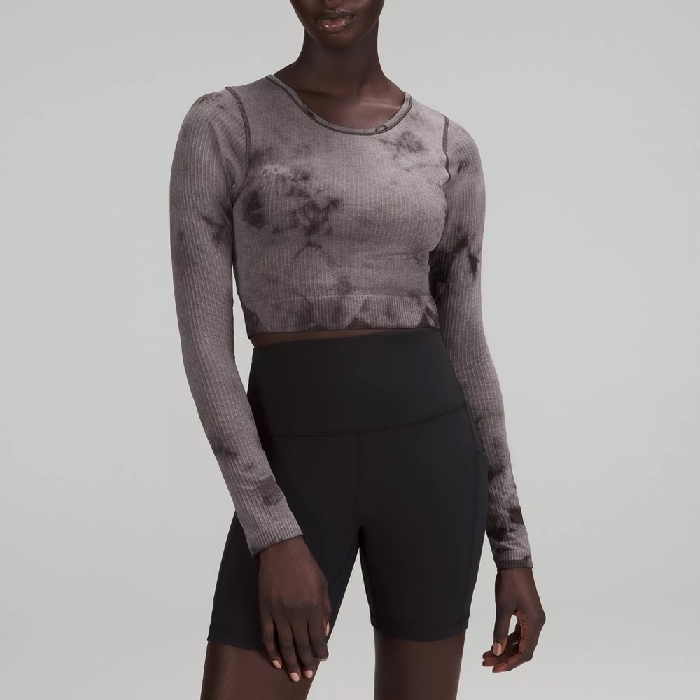 LULULEMON Ebb To Street Long-sleeve Shirt Marble Dye Brown Gray Yoga Workout 8